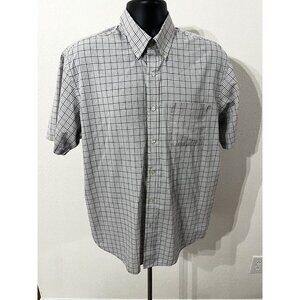 Van Heusen, Men's Button Down Shirt Large Short Sleeve Gray Plaid Button Collar
